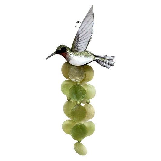 Bamboo Source Green Hummingbird Metal and Capiz Outdoor Wind Chime 21.5 x 10 inch