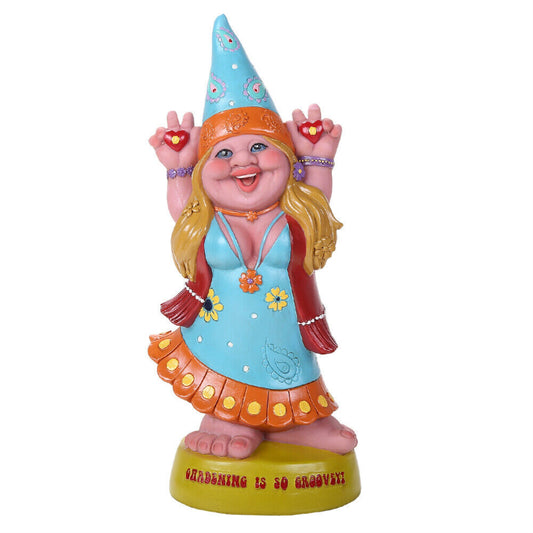 Hippie Lady Gnome Gardening is Groovey Garden Gnome Statue 13.75 inch
