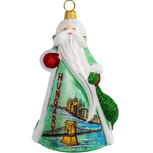 Joy to the World Glitterazzi Budapest Hungary Santa Polish Glass Christmas Ornament