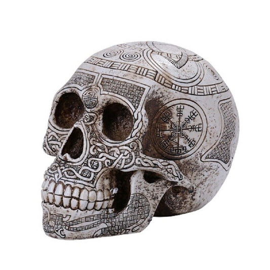 Viking Human Skull Resin Figurine Tabletop Statue 7 x 5.9 inch