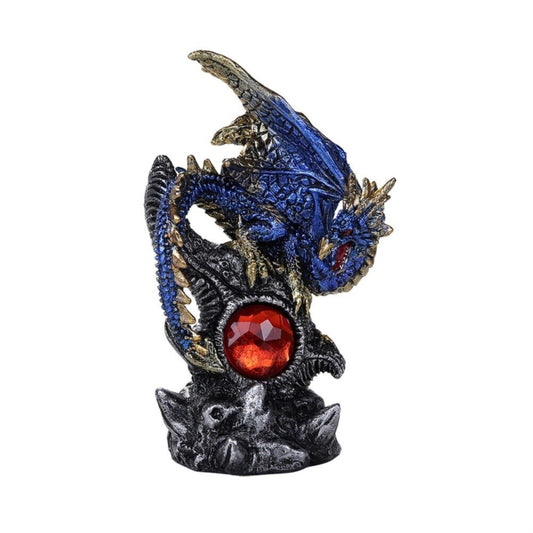 Medieval Fantasy Guardian Dragon Protecting Red Gemstone Fantasy Figurine 4 inch