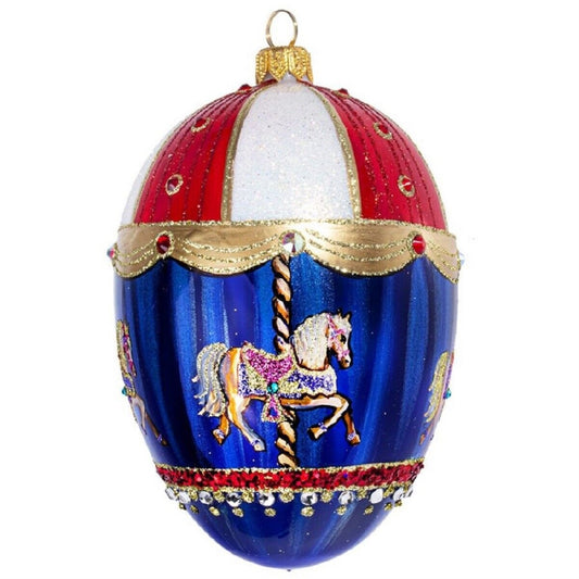 Joy to the World Glitterazzi Carousel Horse Jeweled Egg Polish Glass Christmas Ornament