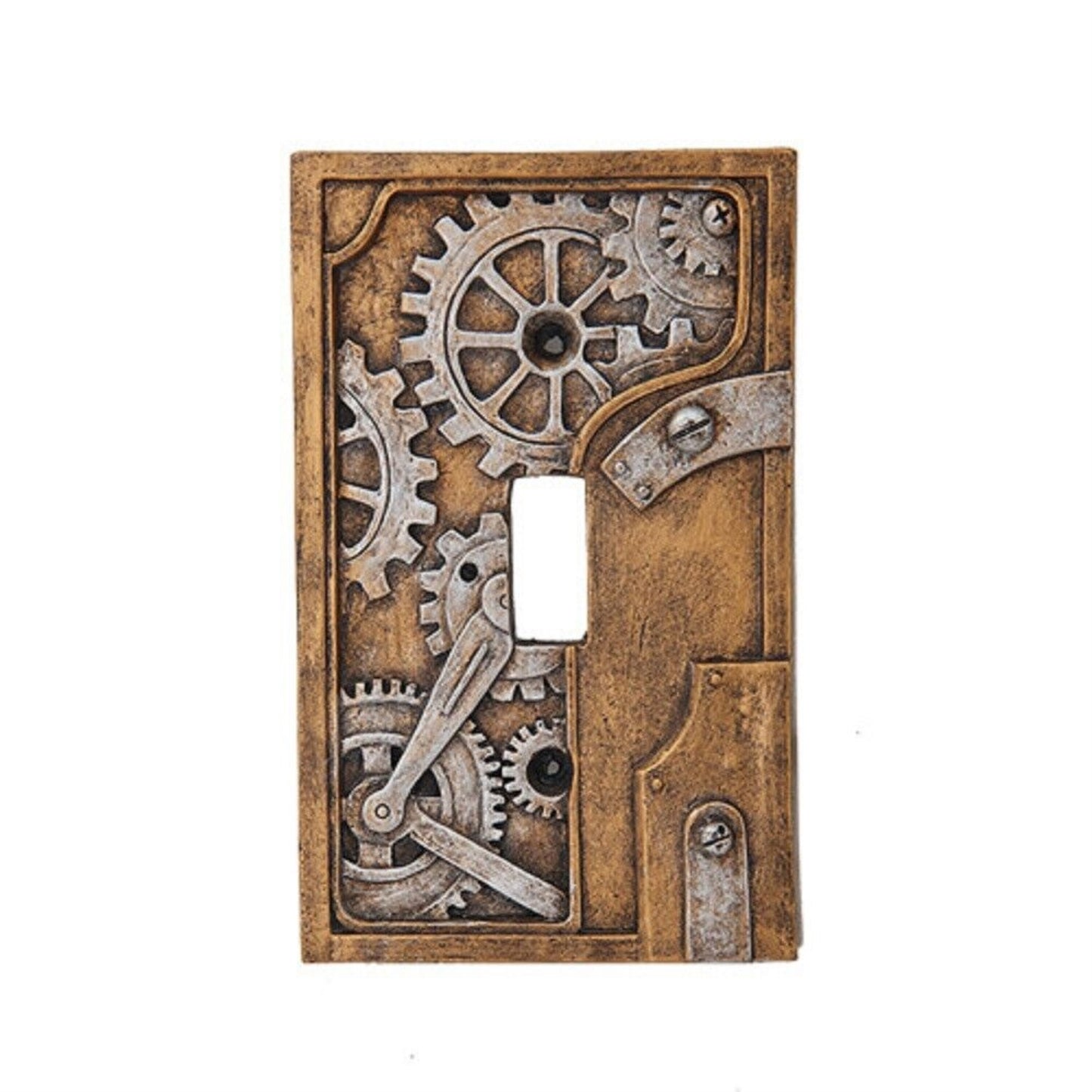 4.25 Inch Resin Steampunk Light Switch Plate Cover Gray and Gold