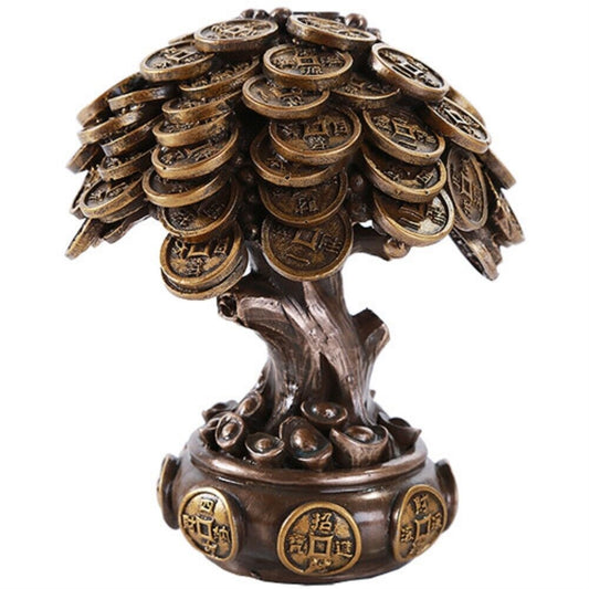 Feng Shui Bronze Color Golden Money Coin Prosperity Tree Figurine Home Decoration Gift 4.75 inch
