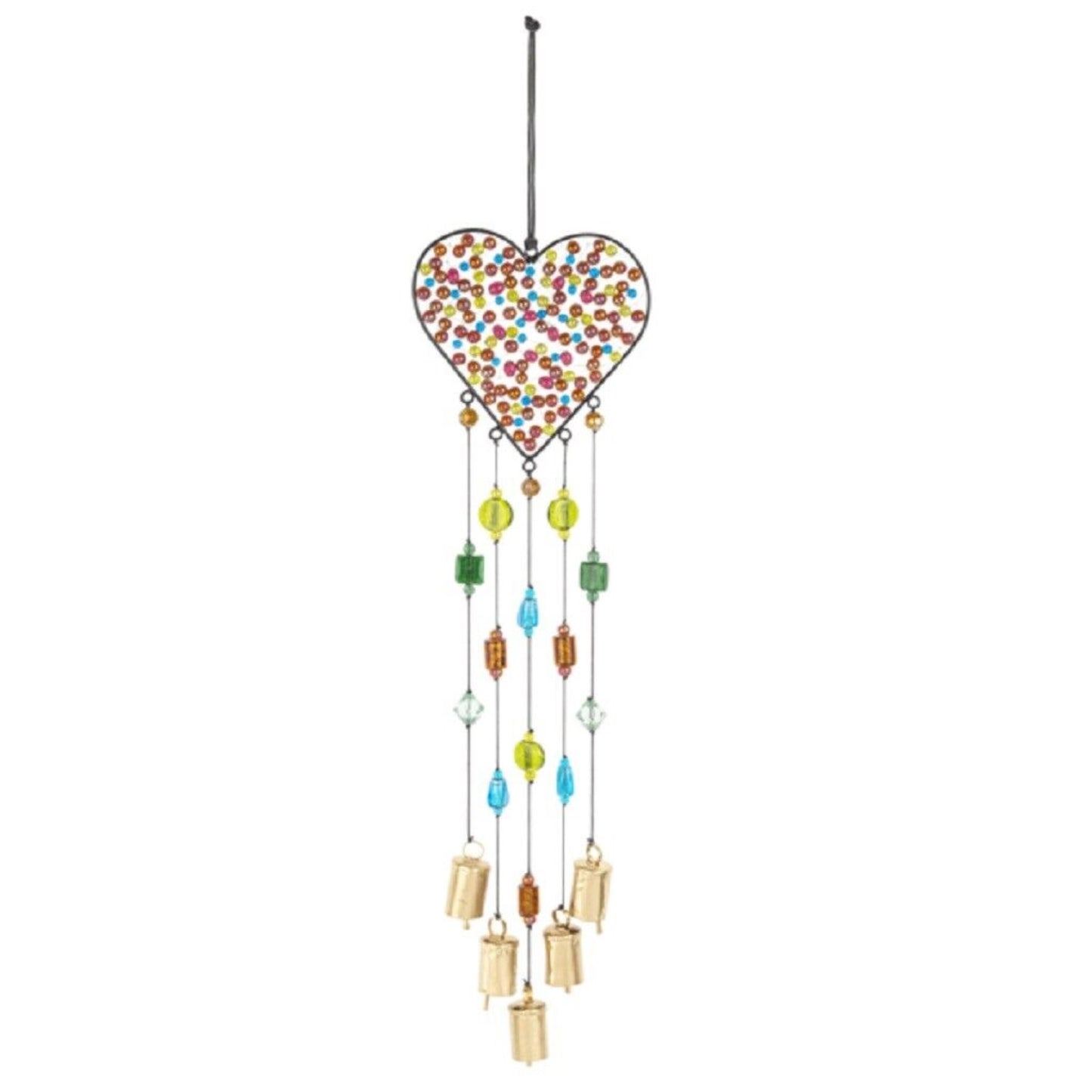 Ganz Beaded Heart Metal Wind Chime Outdoor Garden Windchime 30 Inch Multicolor