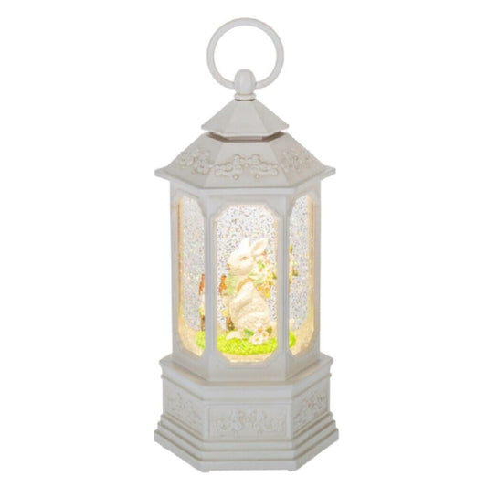 Ganz White LED Light Up Shimmer Bunny Rabbit Easter Lantern 10.25 Inch