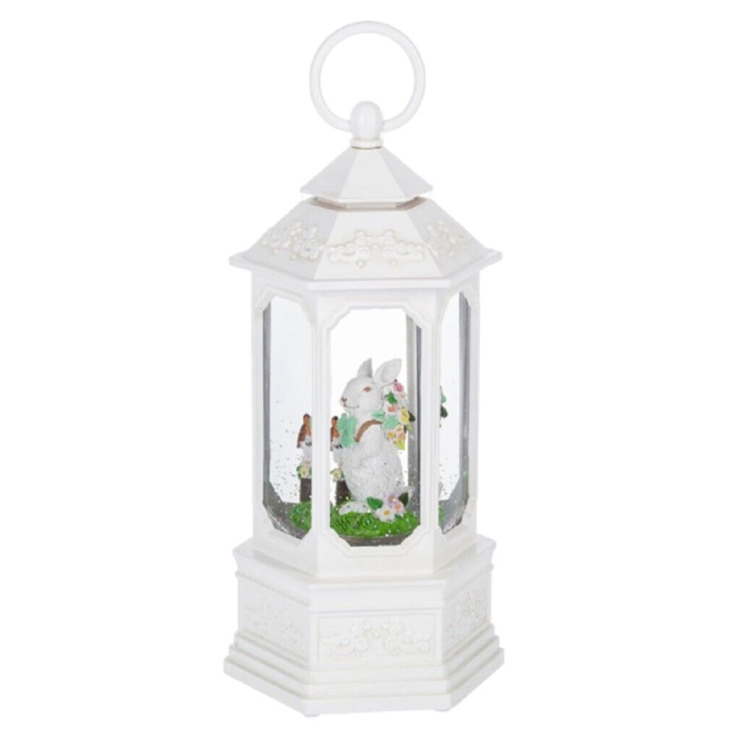 Ganz White LED Light Up Shimmer Bunny Rabbit Easter Lantern 10.25 Inch