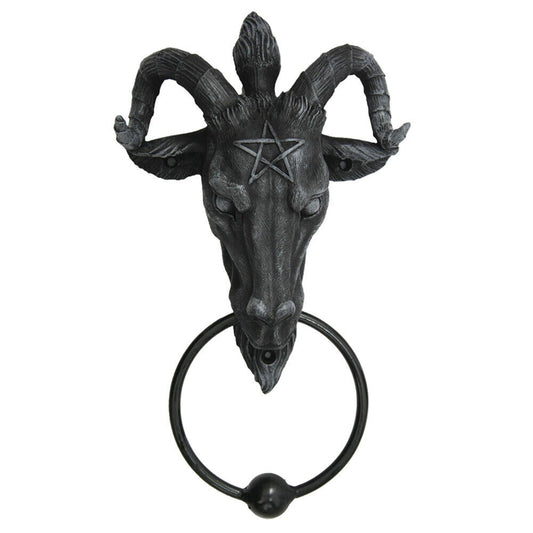 Baphomet Head Lucifer Satanic Demon Goat of Mendes Pagan Occult Door Knocker Halloween Decor 9 inch