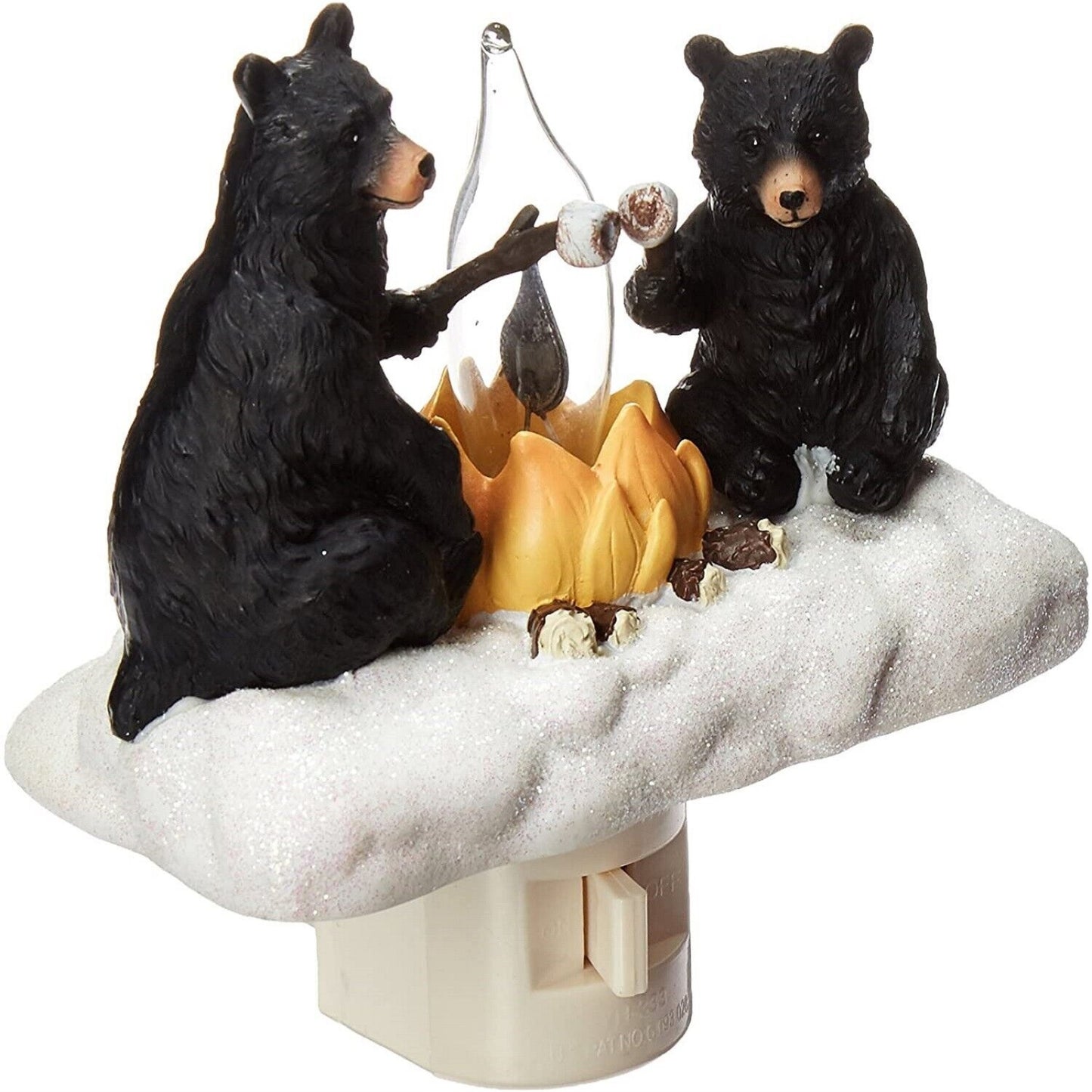 Roman Black Bears Roasting Marshmallows Around Campfire Flickering Flame Plug in Night Light 4.5 Inch