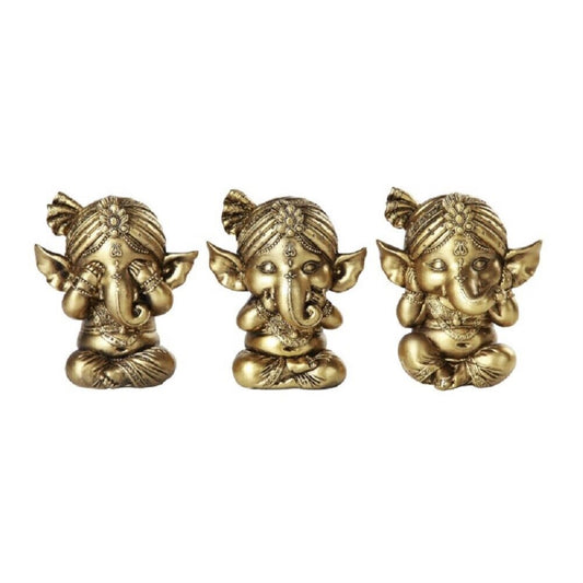 Set of Three Ganesha See Hear Speak No Evil Decorative Shelf Sitter 4 inch