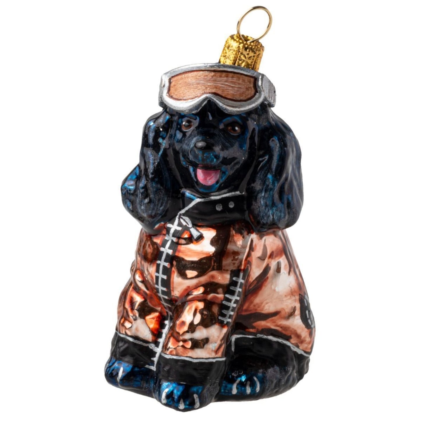 Joy to the World Black Poodle in Metallic Ski Jacket Polish Glass Ornament