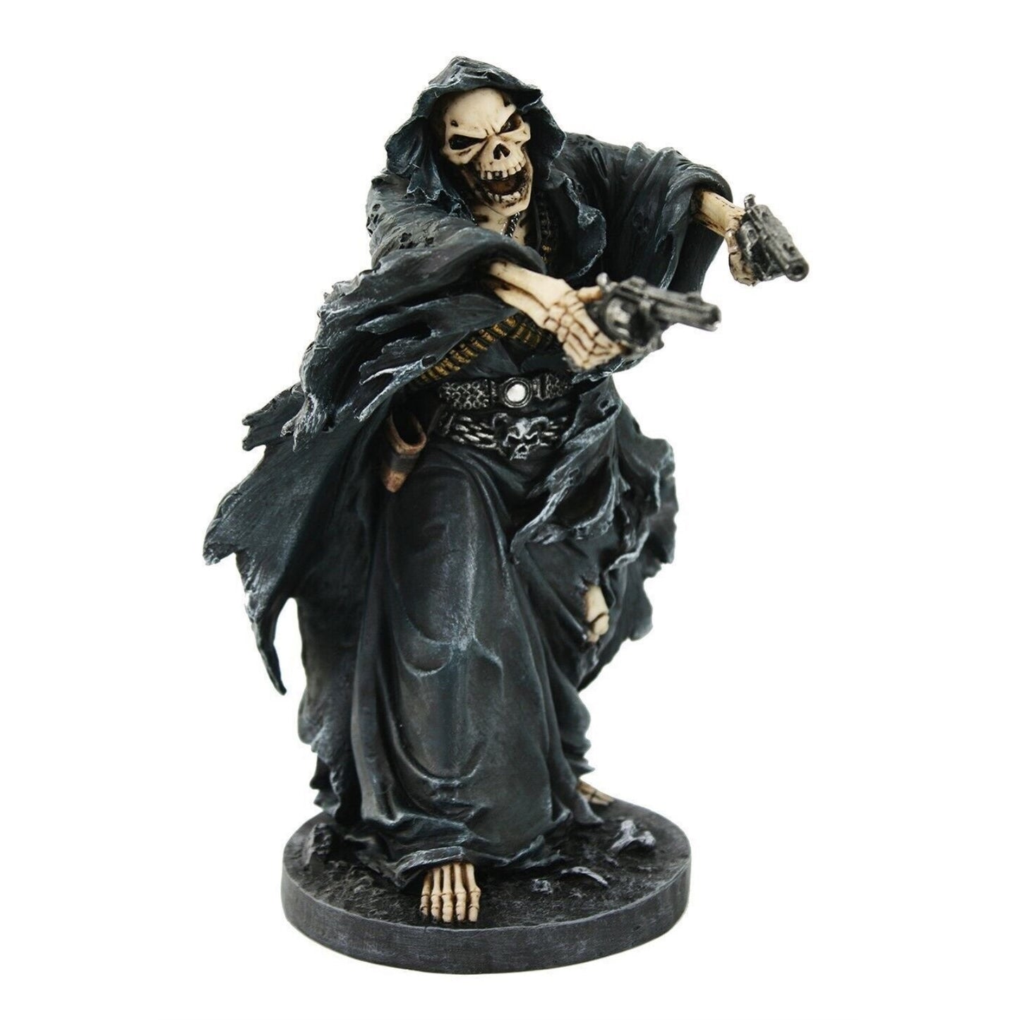 Grim Reaper Assassin With Guns Revolvers Skeleton Death Fantasy Horror Figurine 9.5 inches Tall