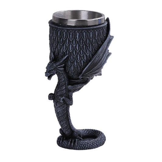 Anne Stokes Age of Dragons Winged Dragon Stand Wine Goblet Chalice Cup Resin Body Stainless Steel Cup
