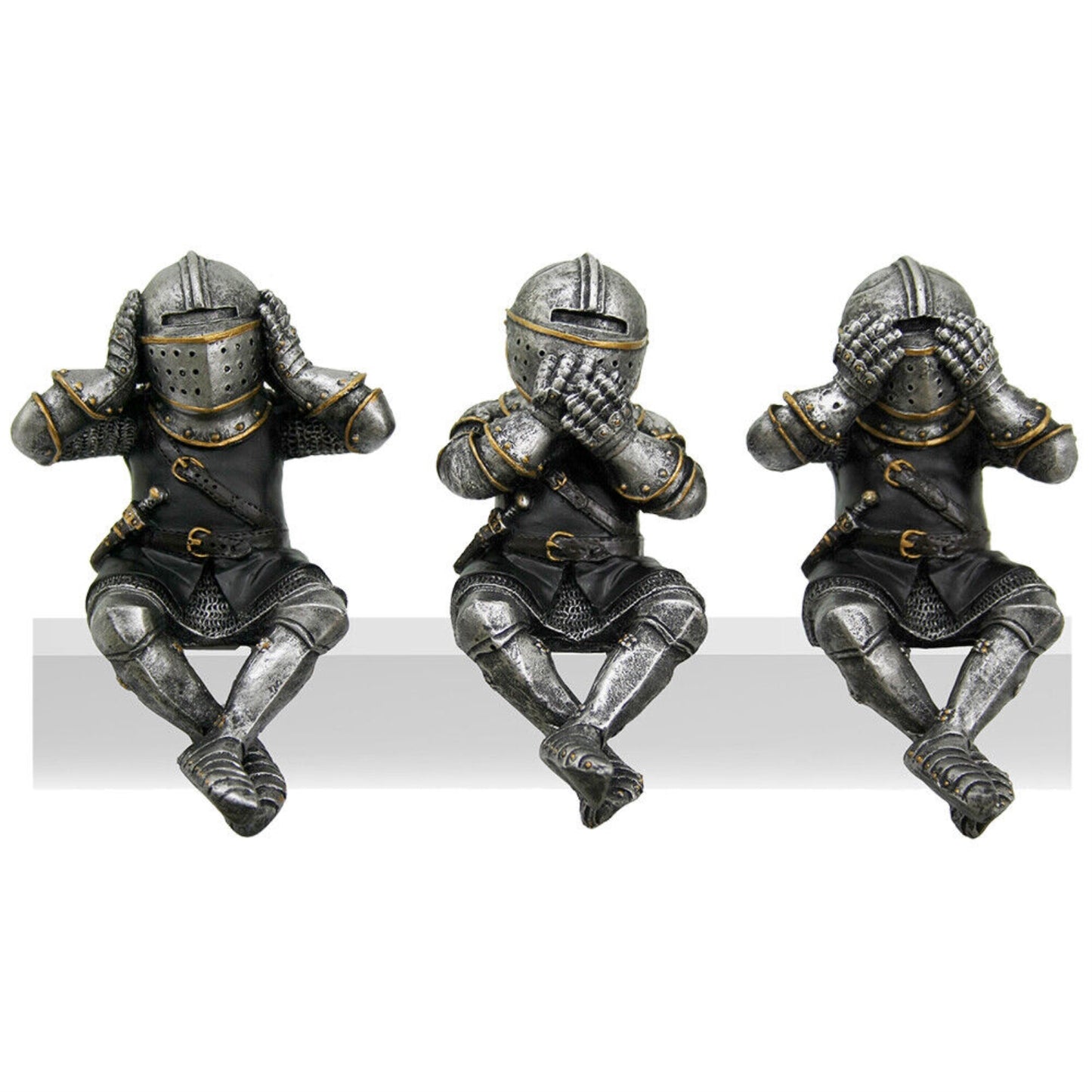 Medieval Knights See No Evil Speak No Evil Hear No Evil Whimsical Funny Knights Shelf Sitters Figurine Set