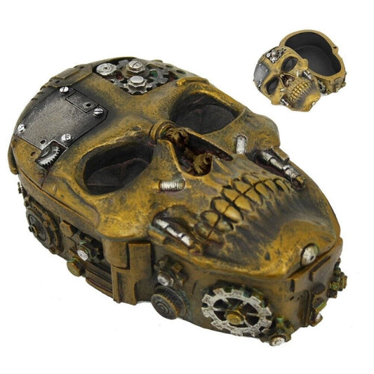 Steampunk Inspired Skull with Nuts and Bolts Lidded Jewelry Trinket Keepsake Box Tabletop Decor