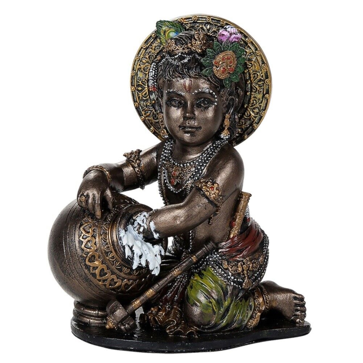 Baby Krishna Stealing Butter Bronze Figurine Hinduism Hindu God Decoration 4.25 inch