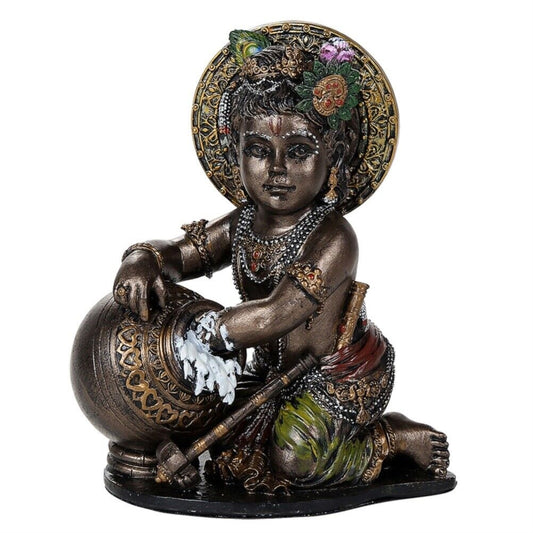 Baby Krishna Stealing Butter Bronze Figurine Hinduism Hindu God Decoration 4.25 inch
