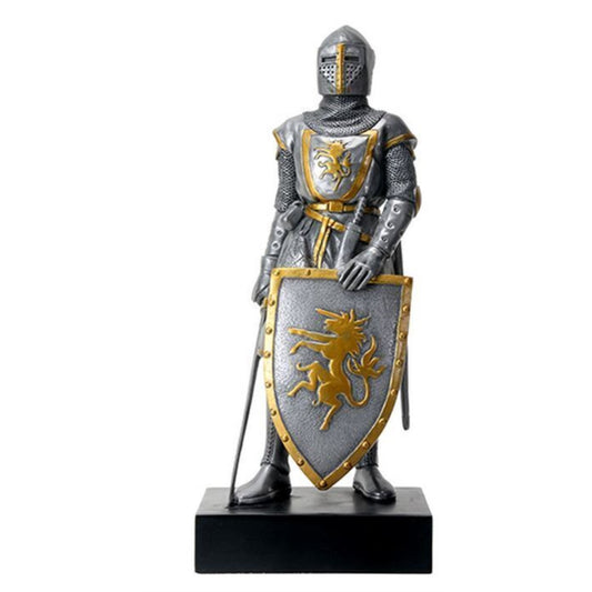 Silver Colored French Knight Design Standing Statue in Full Armor 9 inch