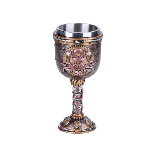 Steampunk Kraken Goblet Chalice Wine Cup Geared Octopus Resin Body Stainless Steel Cup