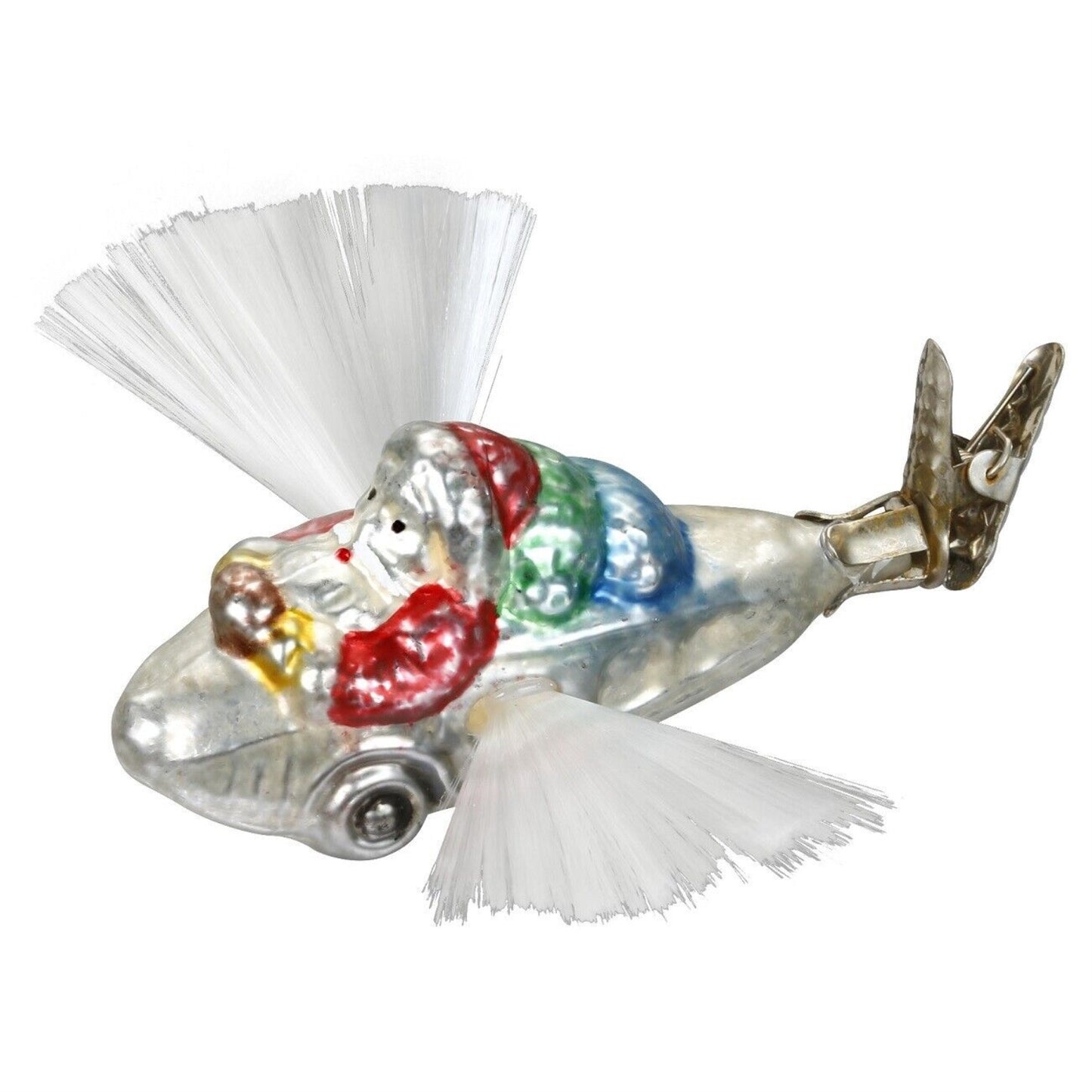 Inge Glas Gifts Delivery Santa in Plane German Glass Ornament FREE BOX 3.8 Inch