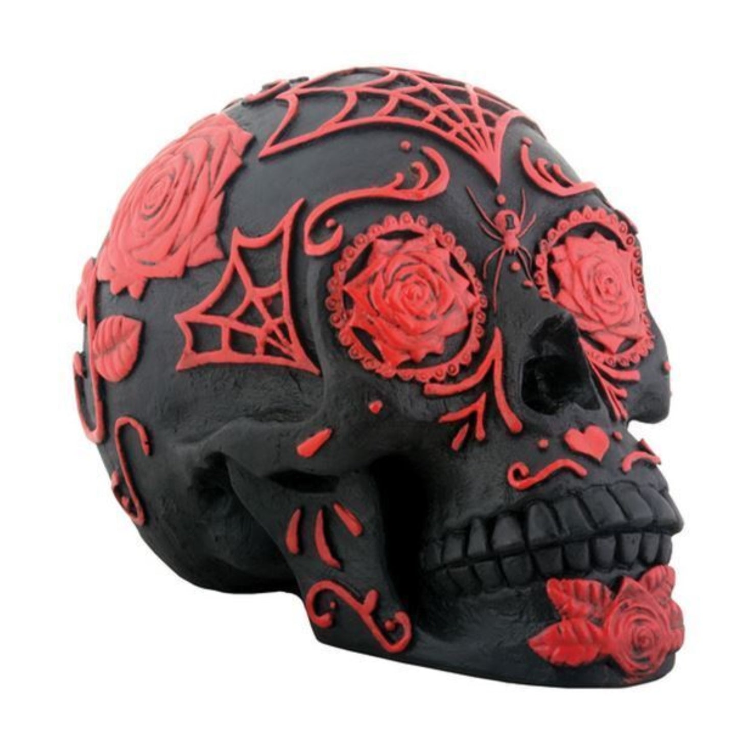 Day of the Dead Black and Red Tattoo Sugar Skull Figurine 3.25 inch