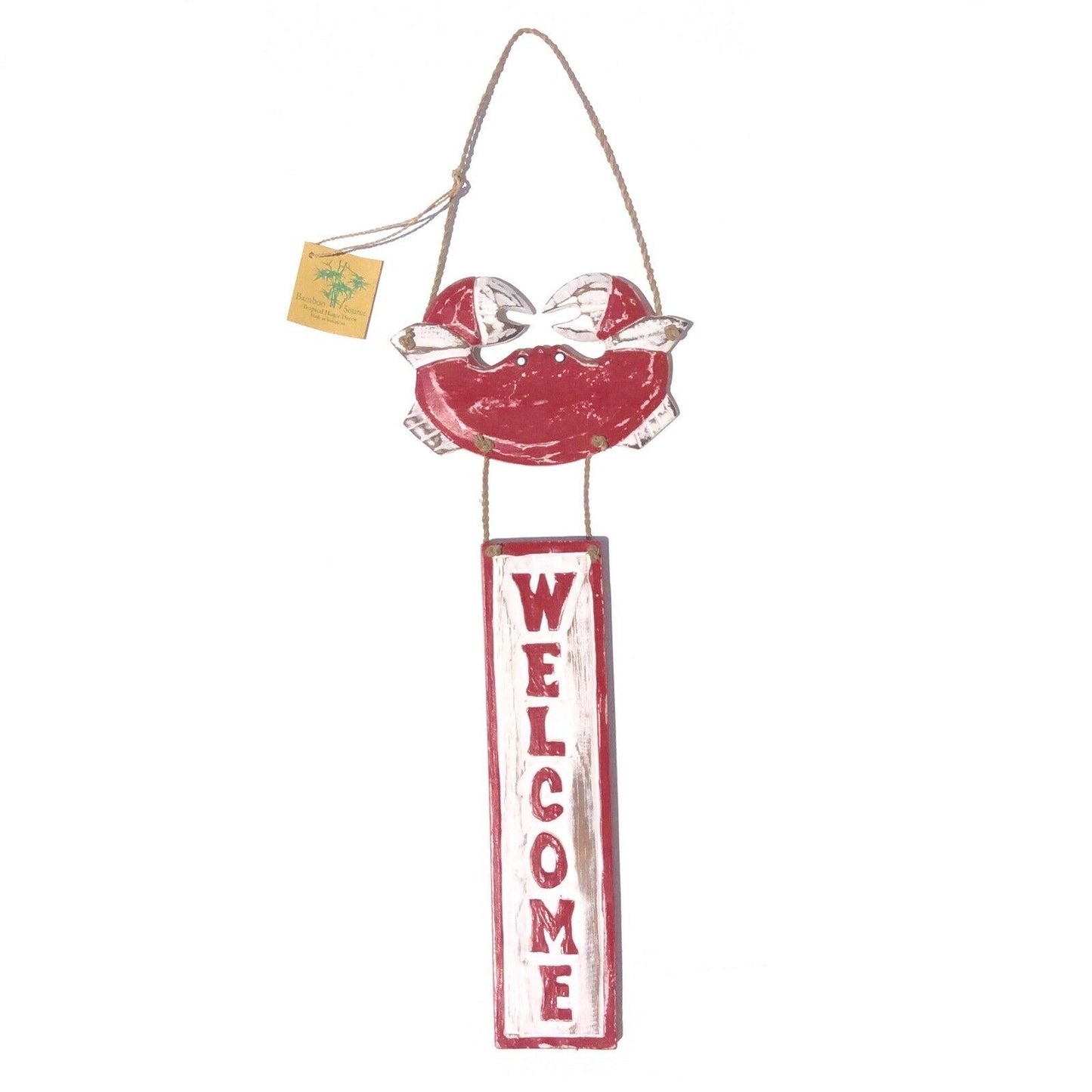 Red Crab Distressed Wood Hanging Welcome Sign Tropical Beach Decoration 17 inch