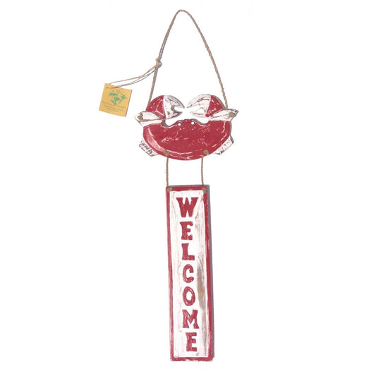 Red Crab Distressed Wood Hanging Welcome Sign Tropical Beach Decoration 17 inch
