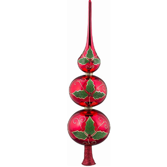 Joy to the World Glitterazzi Holly Berry Finial Polish Glass Christmas Tree Topper 16 Inch