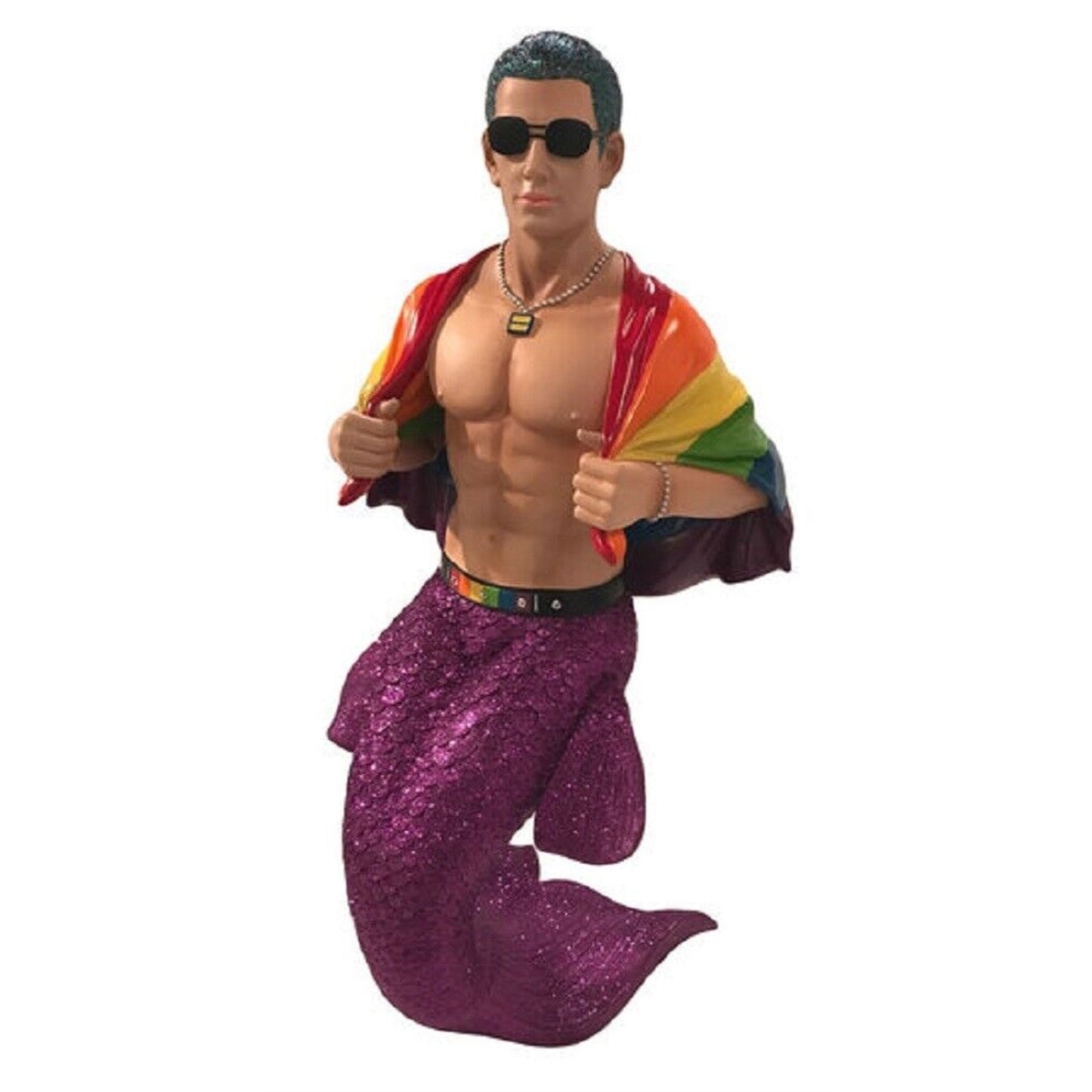 December Diamonds Gay Pride Merman with Rainbow Flag Large Figurine 5590864