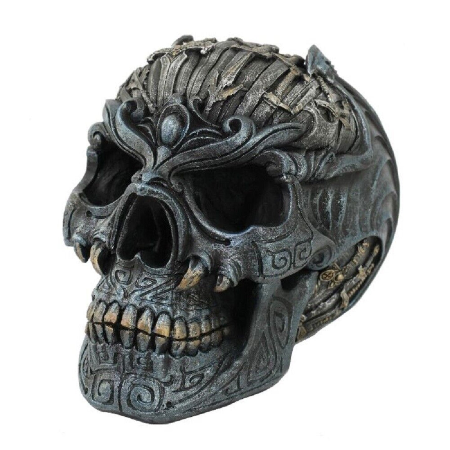 Fantasy Warrior Sword Skull Collectible Resin Home Decor Figurine 6.75 x 5 inch