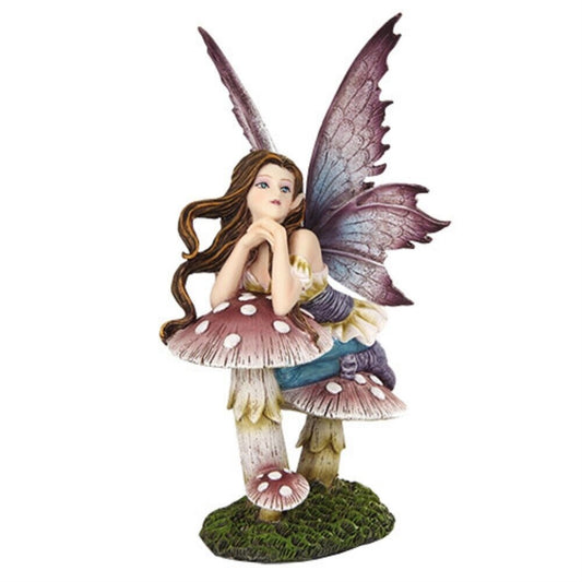 Fairyland Pink Fairy Leaning on Mushroom Statue Figurine 5.25 inch