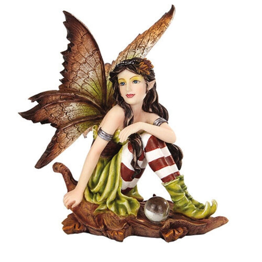 Fairyland Autumn Fairy Elf Sitting on Oak Leaf Figurine 5.25 inch