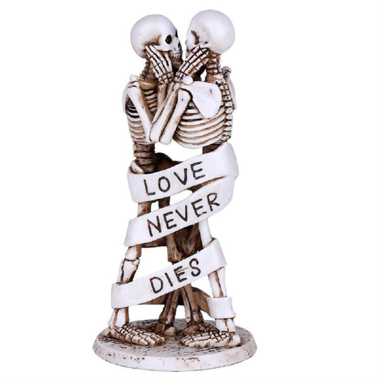 Skeleton Couple Kissing Wrapped by Censoring Ribbon Figurine 6.75" Tall
