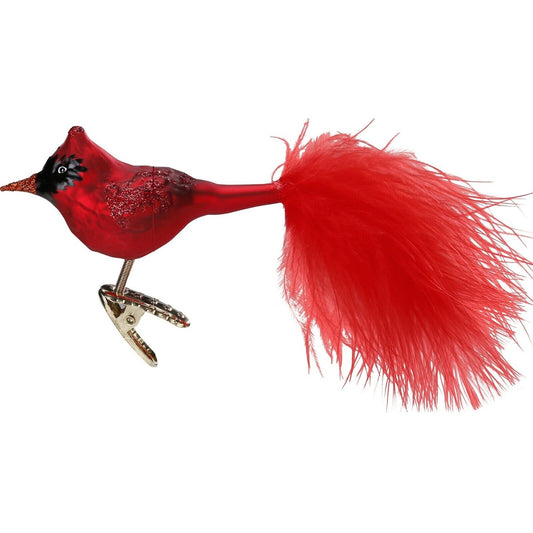 Inge Glas Crimson Cardinal Bird Haus Clip On German Christmas Ornament FREE BOX