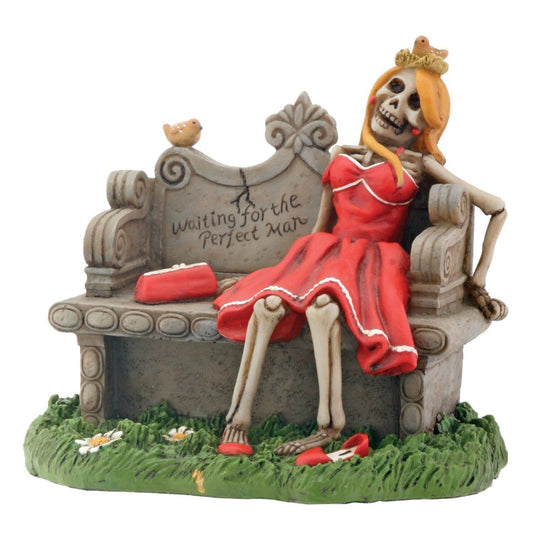 Waiting For the Perfect Man Skeleton Woman in Red Dress Halloween Figurine