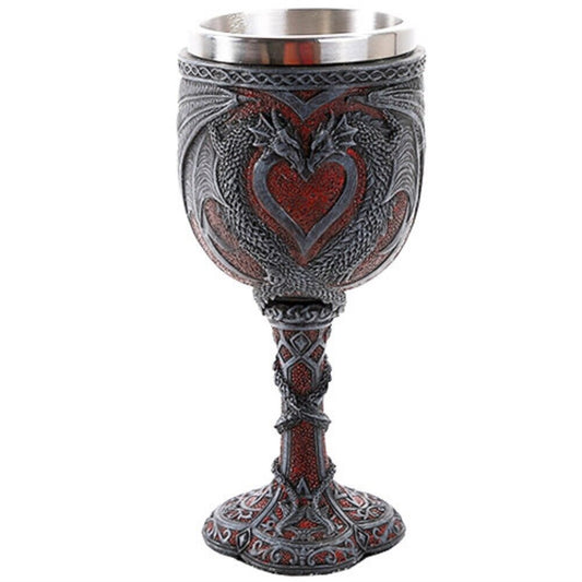 Double Dragon Heart Wine Goblet Chalice Cup Resin Body Stainless Steel Cup 6 ounce