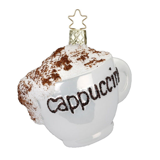 Inge Glas Cappuccino Cup German Glass Christmas Tree Ornament Latte Coffee Beverage FREE BOX