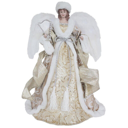 Santa's Workshop Gold Regal Angel with Harp Christmas Tree Topper 16 Inch