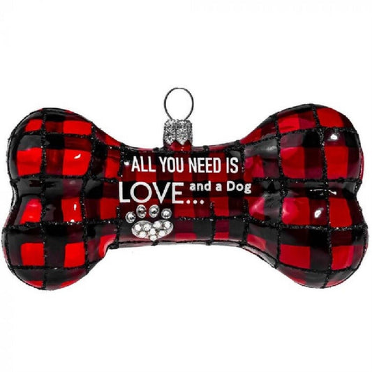 Joy to the World All You Need is Love and a Dog Bone Polish Glass Christmas Ornament