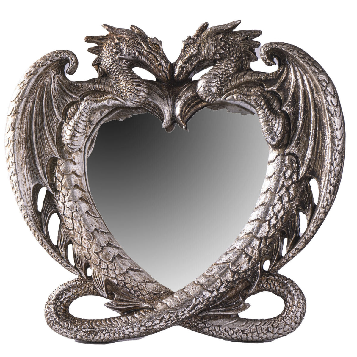 Gothic Heart Shaped Dragon Mirror Medieval Home Accent Decor Resin for Tabletop Shelf 6.3 x 5.9 inch