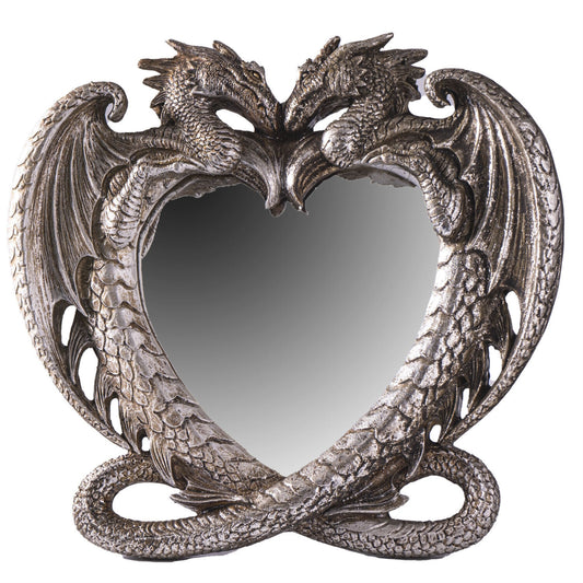 Gothic Heart Shaped Dragon Mirror Medieval Home Accent Decor Resin for Tabletop Shelf 6.3 x 5.9 inch
