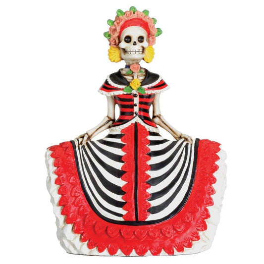 Day of the Dead Red Senorita Mexican Traditional Skeleton Figurine 5.25 inch