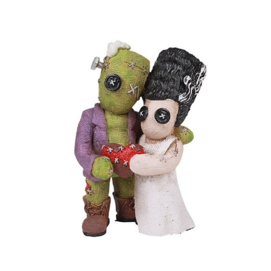 Pinhead Monsters Frankenstein And Bride Holding Voodoo Red Heart Immortal Love Figurine by Ruben Macias