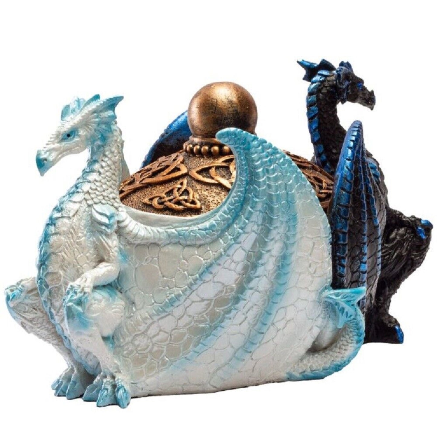 Night And Day Contrasting Dual Dragons Decorative Trinket Jewelry Keepsake Box 5.9 inch
