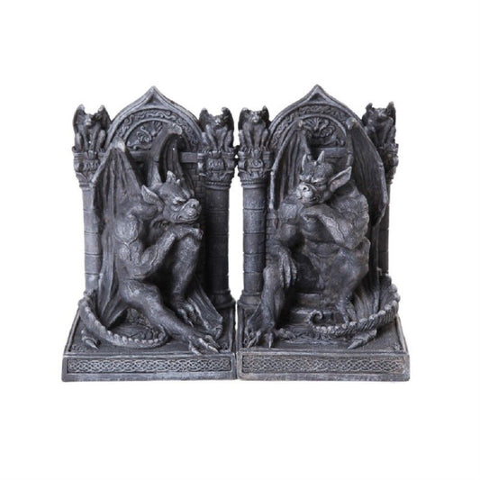 Gothic Thinker Gargoyle Sculpture Stone Finish Resin Book Ends Set 6.75 Inches Tall