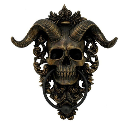 Baphomet Horned God Skull Hanging Door Knocker with Built in Striker Plate