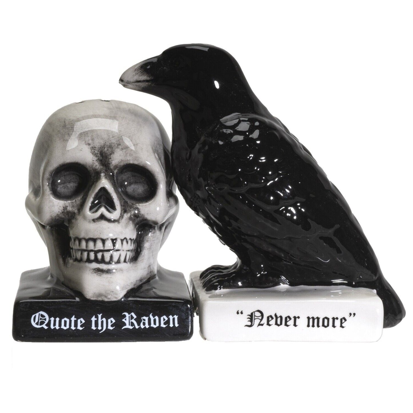 Quoth The Raven Halloween Ceramic Salt and Pepper Shakers Set