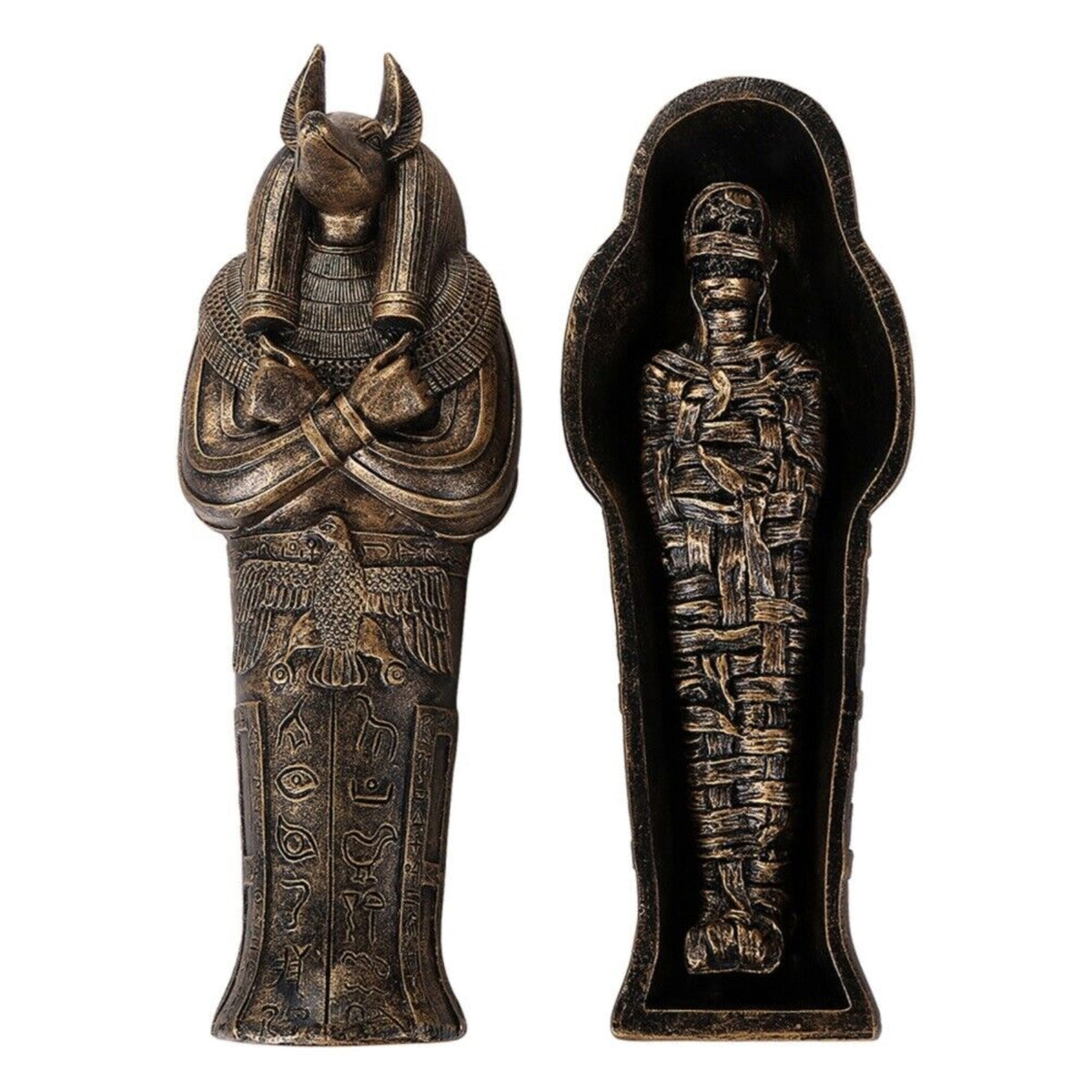 Ancient Egyptian God of Underworld Anubis Sarcophagus Coffin with Mummy Insert Figurine 5.5 Inch