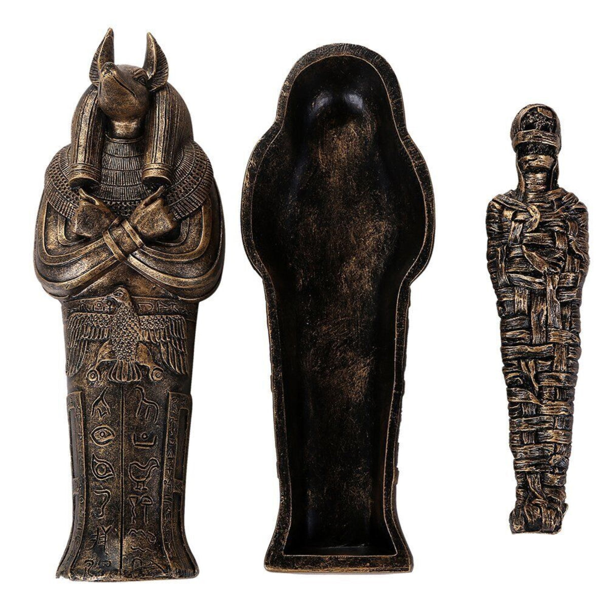 Ancient Egyptian God of Underworld Anubis Sarcophagus Coffin with Mummy Insert Figurine 5.5 Inch