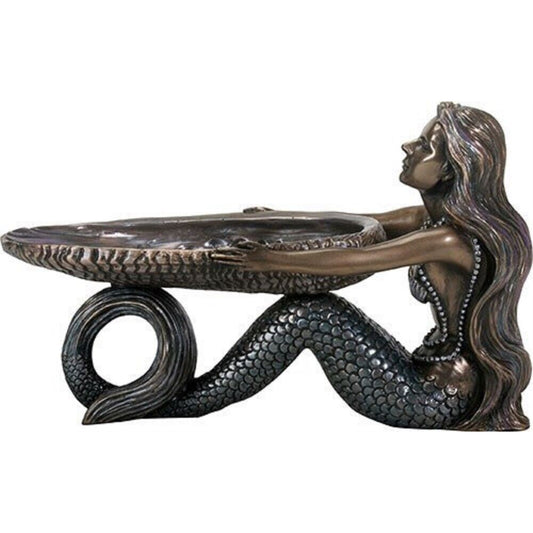 Mermaid With Abalone Shell Bronze Resin Figurine 9 x 4.75 inch